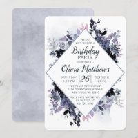 Nocturnal Floral Navy Blue & Grey Birthday Party