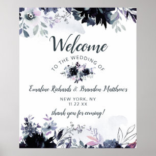 Nocturnal Floral Navy Blue Wedding Welcome Sign