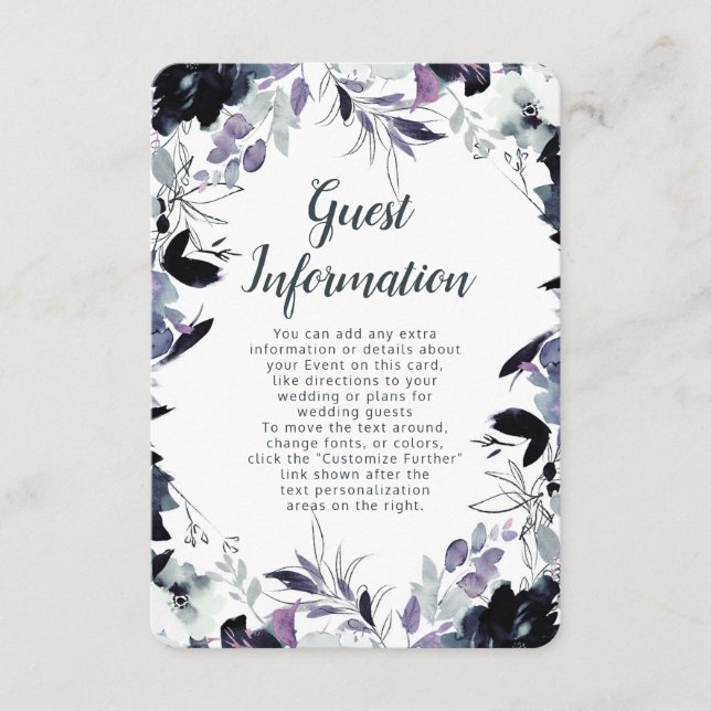 Nocturnal Floral Navy Border Wedding Information Enclosure Card (Front)