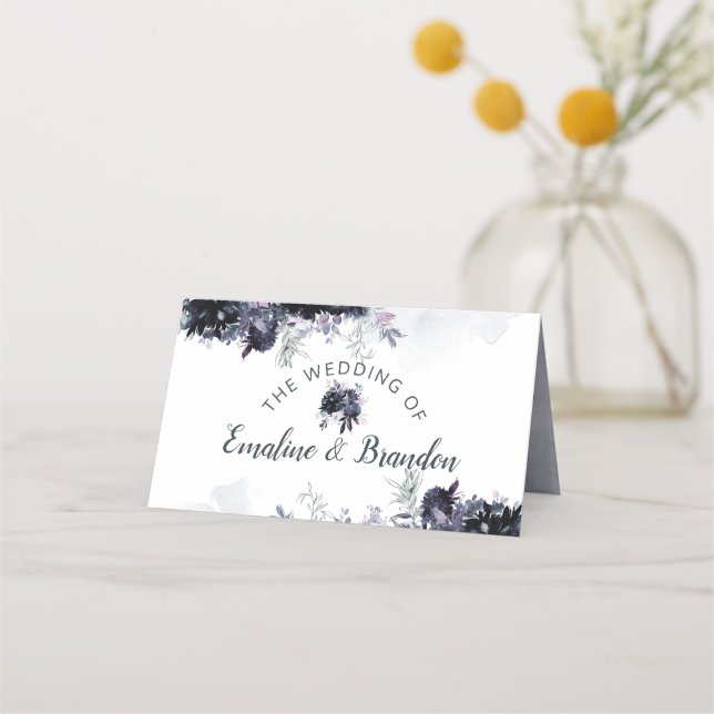 Nocturnal Floral Navy Reserved Seating Wedding Place Card (Back)