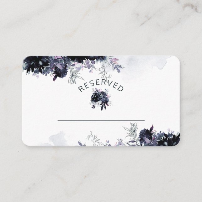 Nocturnal Floral Navy Reserved Seating Wedding Place Card (Front)
