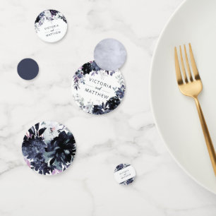 Nocturnal Floral Navy Watercolor Wedding Monogram Confetti