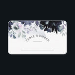 Nocturnal Floral Seating Wedding Table Number Place Card<br><div class="desc">Nocturnal Floral Watercolor Lush Flower Design with Hand Painted Stems, Vines, Leaves, Foliage. Colourful Navy blue, Dusty blue, Dark almost Black Grey, and hints of Mauve pink. With Hand Drawn Line elements, Swirly Chic Hand Lettered Brush Script Fonts, Watercolor Paint Brush Strokes, and Elegant floral Border - Wedding Reception Guest...</div>