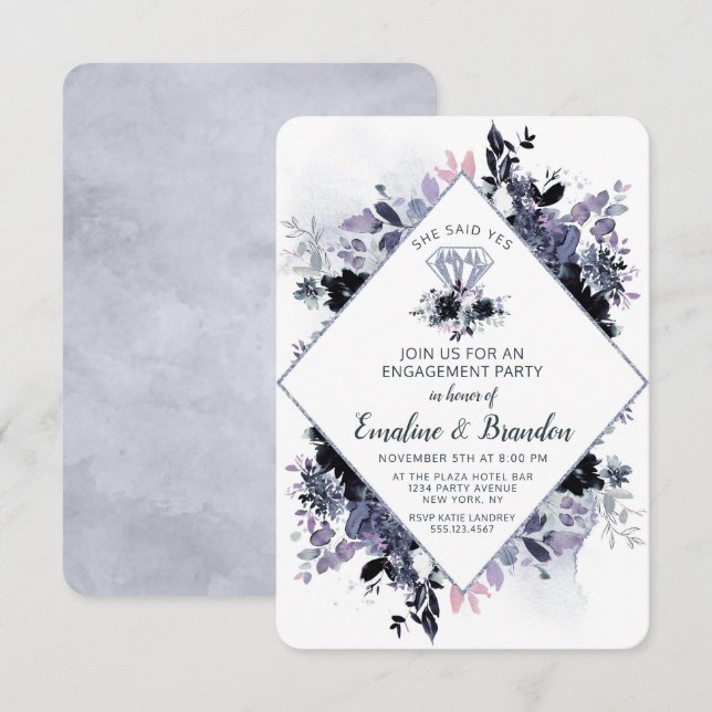 Nocturnal Floral She Said Yes Engagement Party Invitation (Front/Back)