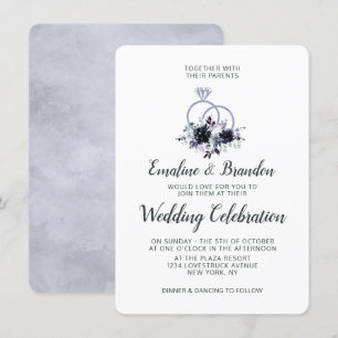 Nocturnal Floral Silver Sparkle Rings Wedding Invitation