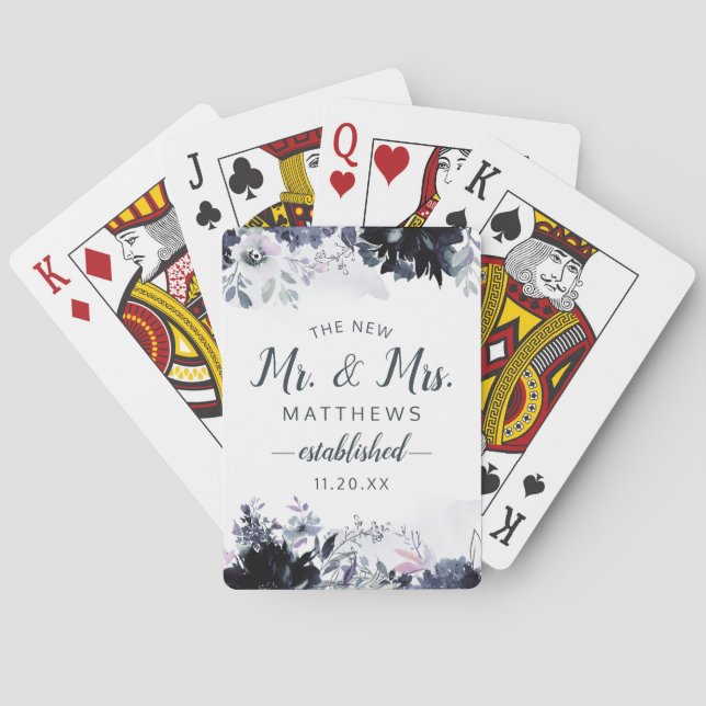 Nocturnal Floral The New Mr. and Mrs. Newlyweds Playing Cards (Back)
