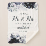 Nocturnal Floral Thew New Mr. & Mrs. Newlywed Sherpa Blanket<br><div class="desc">Nocturnal Floral Watercolor Lush Flower Design with Hand Painted Stems, Vines, Leaves, Foliage, Watercolor Paint Brush Strokes. Colourful Navy blue, Dusty blue, Dark almost Black Grey, and hints of Mauve pink. With Hand Drawn Line elements, Swirly Chic Hand Lettered Brush Script Fonts and Elegant Floral Top Border - The new...</div>