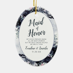 Nocturnal Floral To the Maid of Honour Quote Ceramic Tree Decoration