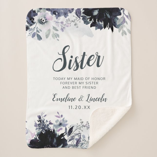 Nocturnal Floral To the Sister Heartfelt Quote Sherpa Blanket (Front)