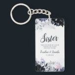 Nocturnal Floral To the Sister Quote Key Ring<br><div class="desc">Nocturnal Floral Watercolor Lush Flower Design with Hand Painted Stems, Vines, Leaves, Foliage, Watercolor Paint Brush Strokes. Colourful Navy blue, Dusty blue, Dark almost Black Grey, and hints of Mauve pink. With Hand Drawn Line elements, Swirly Chic Hand Lettered Brush Script Fonts and Elegant Floral Top Border - Sister Heartfelt...</div>