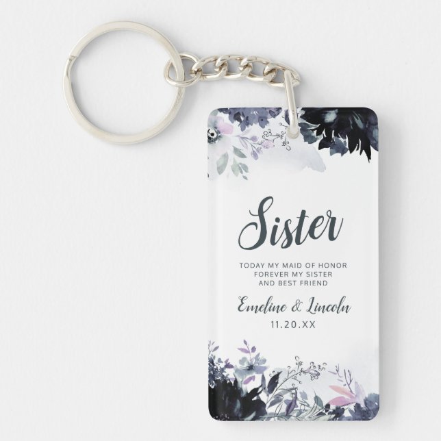 Nocturnal Floral To the Sister Quote Key Ring (Front)