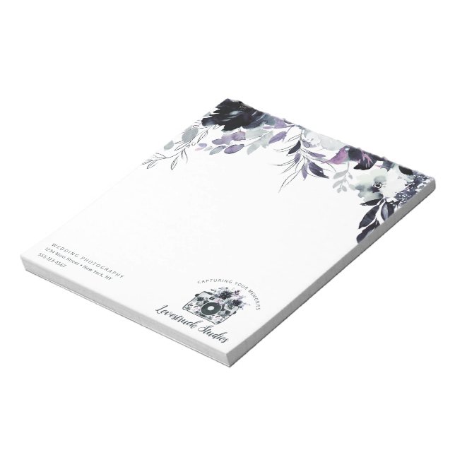 Nocturnal Floral Watercolor Custom Text & logo Notepad (Rotated)