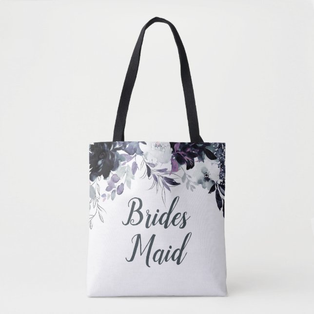 Nocturnal Floral Watercolor Elegant Bridesmaid Tote Bag (Front)