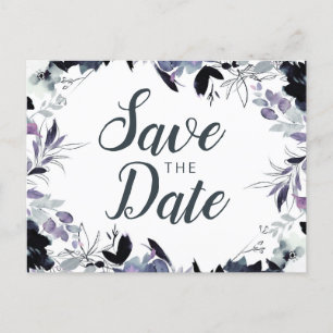 Nocturnal Floral Watercolor Elegant Save the Date Announcement Postcard