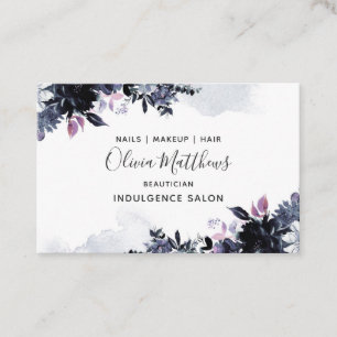Nocturnal Floral Watercolor Navy Blue Dark Grey Business Card