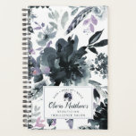 Nocturnal Floral Watercolor Navy Monogram Planner<br><div class="desc">Flower Pattern with Boho Hand Painted Flowers, Feathers, and Plenty of colourful Grey, Navy Blue, Dusty Blue, Mauve Pink, Lavender Purple, Silver, and Charcoal leaves and foliage. With Hand Drawn Line elements, Swirly Hand Lettered Fonts and Stylish Silver Glitter Frame & Typography - Photography Studio, Hair Salon, Shop Boutique, etc...</div>