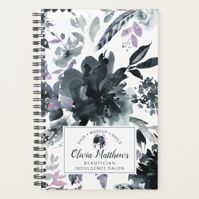 Nocturnal Floral Watercolor Navy Monogram Planner (Front)