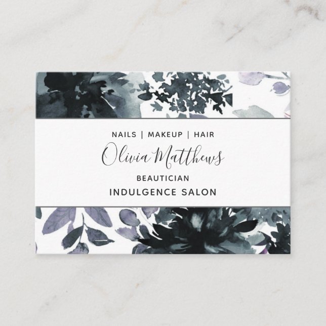 Nocturnal Floral Watercolor Navy Social Media Business Card (Front)
