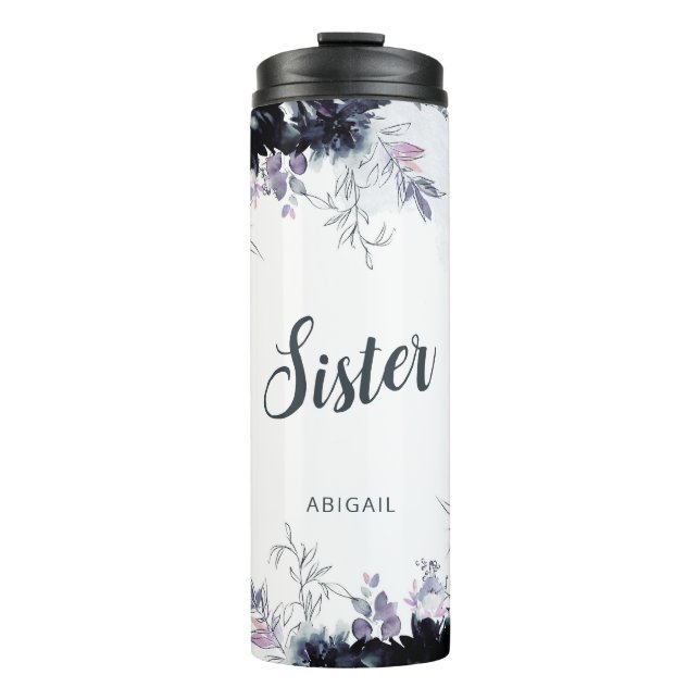 Nocturnal Floral Watercolor Personalised Sister Thermal Tumbler (Front)