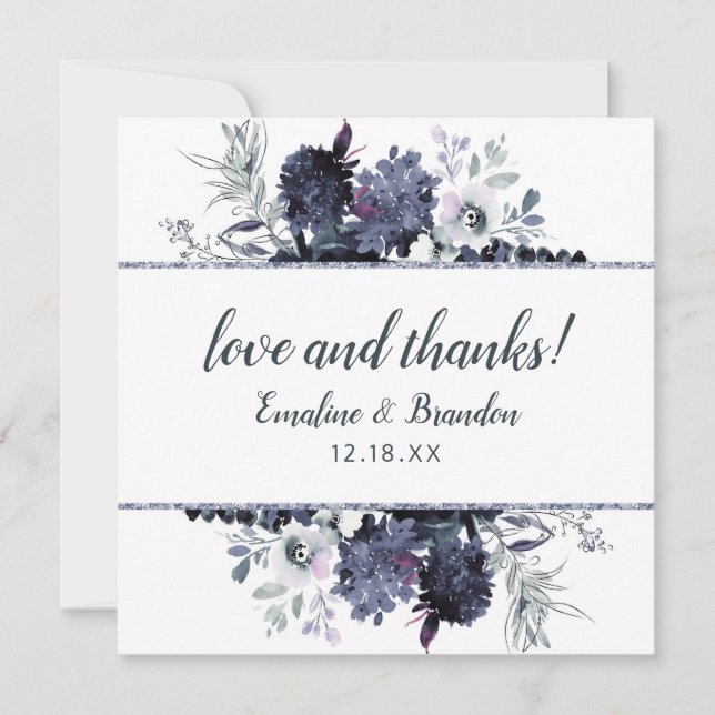 Nocturnal Floral Wedding Love and Thanks Square Thank You Card (Front)
