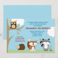 Nocturnal Forest Animals 5x7 Birthday Invitation