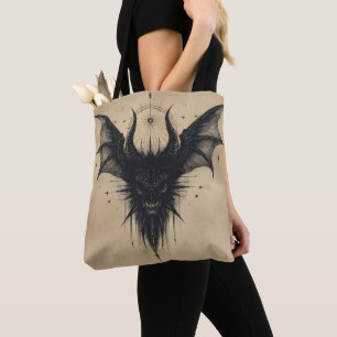 Nocturnal Guardian Tote – Gothic Bat Illustration 