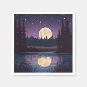 Nocturnal Moonlit Lake Napkin