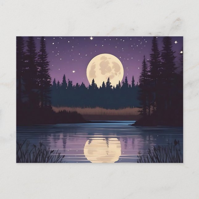 Nocturnal Moonlit Lake Postcard (Front)