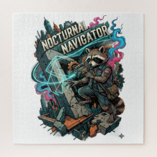Nocturnal Navigator Racoon Long Sleeve Jigsaw Puzzle