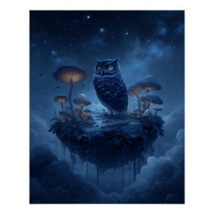 Nocturnal Owl on Floating Island of Light Poster