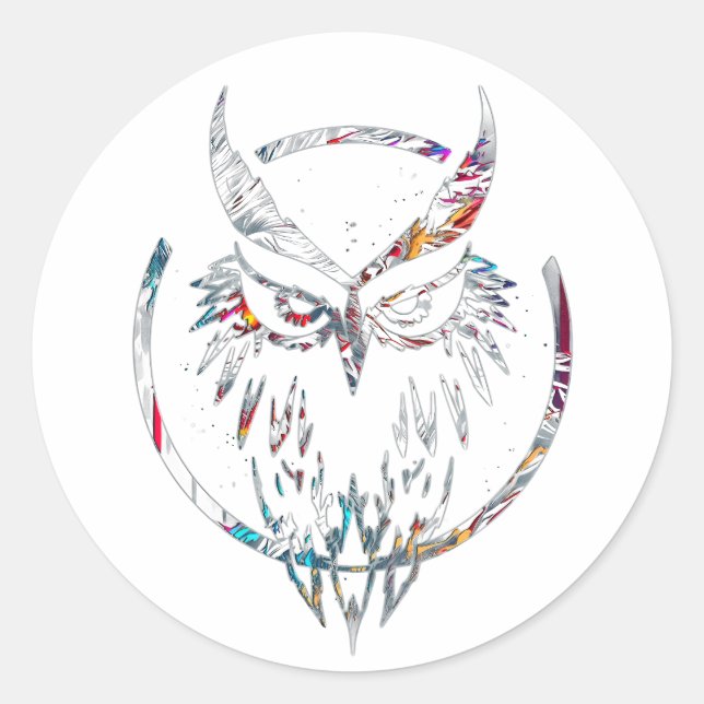 Nocturnal Revenge Abstract Wolfman Owl Logo  Classic Round Sticker (Front)