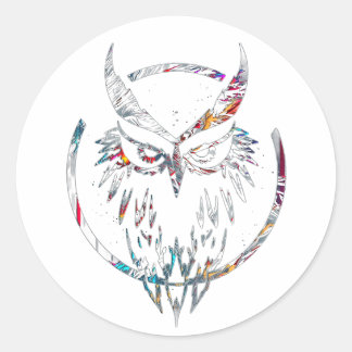 Nocturnal Revenge Abstract Wolfman Owl Logo  Classic Round Sticker