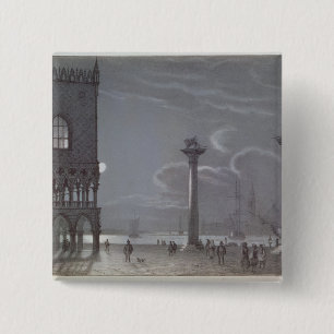 Nocturnal Scene of Palazzo Ducale and the Two Colu 15 Cm Square Badge