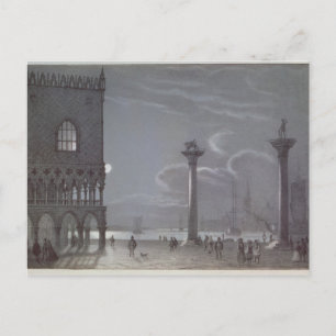 Nocturnal Scene of Palazzo Ducale and the Two Colu Postcard