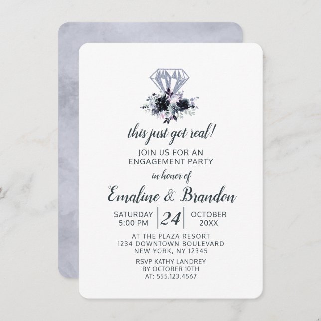 Nocturnal This Just Got Real Engagement Party Invitation (Front/Back)