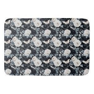 Nocturne Bloom – Bats & Blossoms in Monochrome Bath Mat