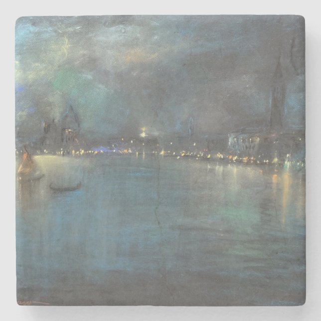 Nocturne of Venice (by Glenn Cooper Henshaw) Stone Coaster (Front)