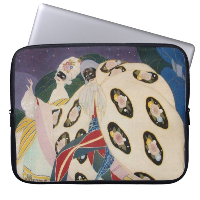 NOCTURNE WITH MASKS / Art Deco Venetian Masquerade Laptop Sleeve (Front)