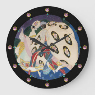 NOCTURNE WITH MASKS / Art Deco Venetian Masquerade Large Clock