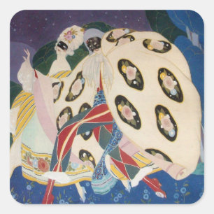NOCTURNE WITH MASKS / Art Deco Venetian Masquerade Square Sticker