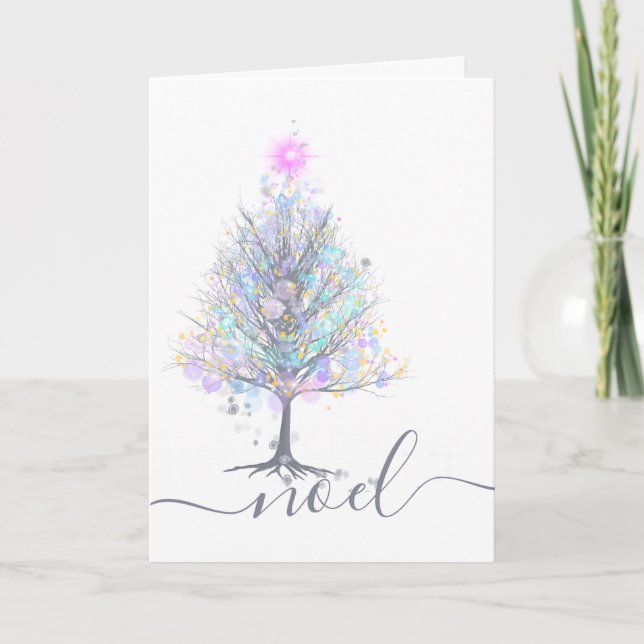 Noel artistic christmas tree with pastel lights card (Front)