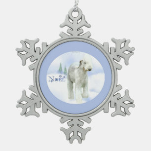 Noel Bedlington Terrier Snowflake Pewter Christmas Ornament