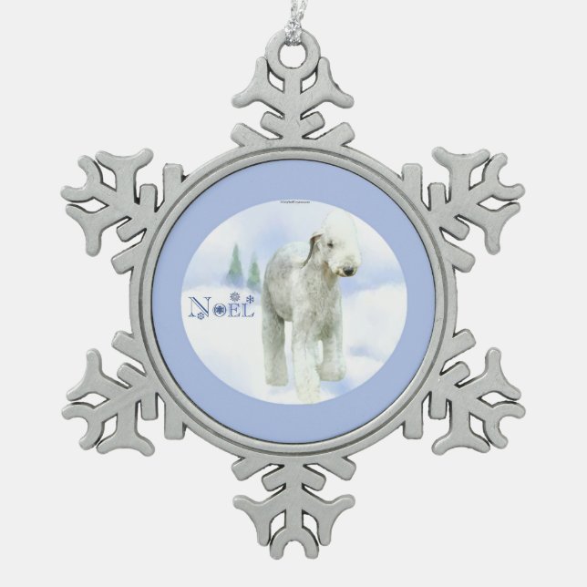 Noel Bedlington Terrier Snowflake Pewter Christmas Ornament (Front)