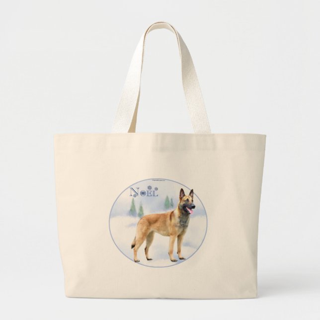 Noel Belgian Malinois Large Tote Bag (Front)