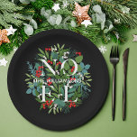 NOEL Berries and Greenery Christmas Paper Plate<br><div class="desc">The word NOEL among winter leaves and berries on a black background (or any color),  these paper plates are elegant for any holiday Christmas occasion. MATCHING items in our store.</div>