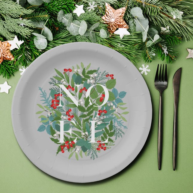 NOEL Berries and Greenery Christmas Paper Plate (Creator Uploaded)