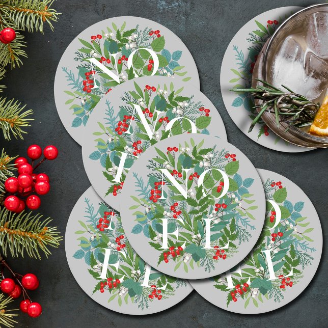NOEL Berries and Greenery Christmas Round Paper Coaster (Creator Uploaded)