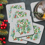 NOEL Berries and Greenery Christmas Square Paper Coaster<br><div class="desc">The word NOEL among winter leaves and berries on a grey background (or any colour),  these paper coasters are elegant for any holiday Christmas occasion. MATCHING items in our store.</div>