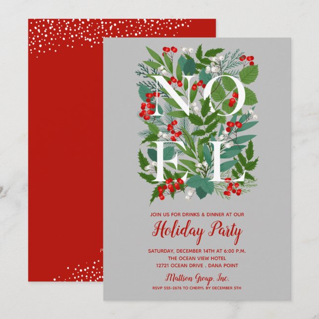NOEL Berries Greenery Christmas Party Invitations (Front/Back)