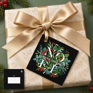 NOEL Berries Greenery Holiday Black Favour Tags